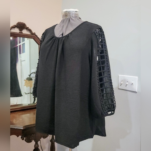 NWT 3X Open Sleeved Blk Dress Blouse - Picture 11 of 13